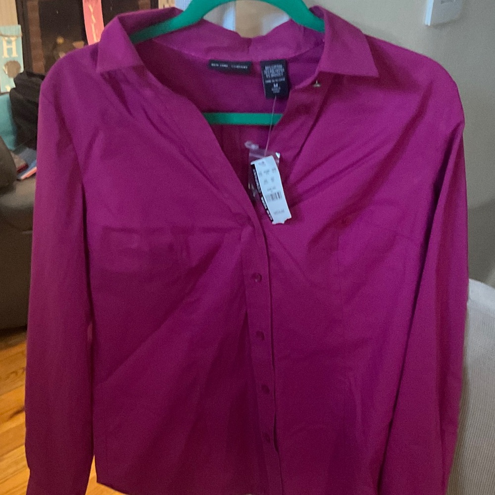 New York & Company Fuchsia Button-Up Blouse